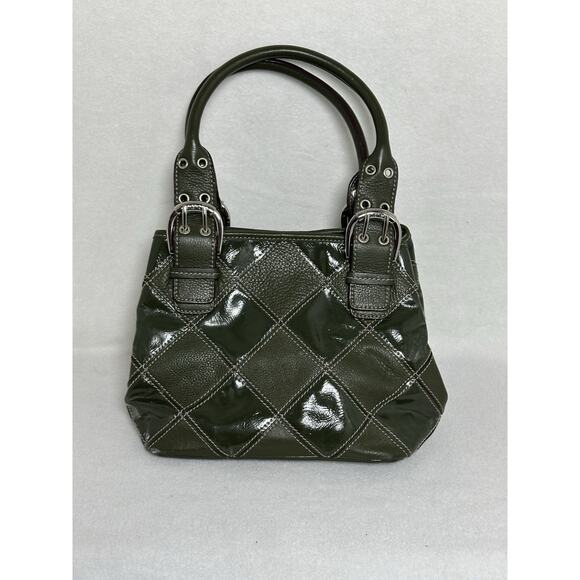 TIGNANELLO Dark Green Patent Pebbled Leather Satchel Bag - Picture 3 of 10